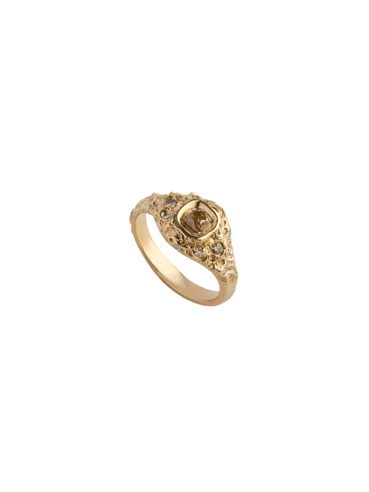 Old cut cognac chunky signet relic engagement ring